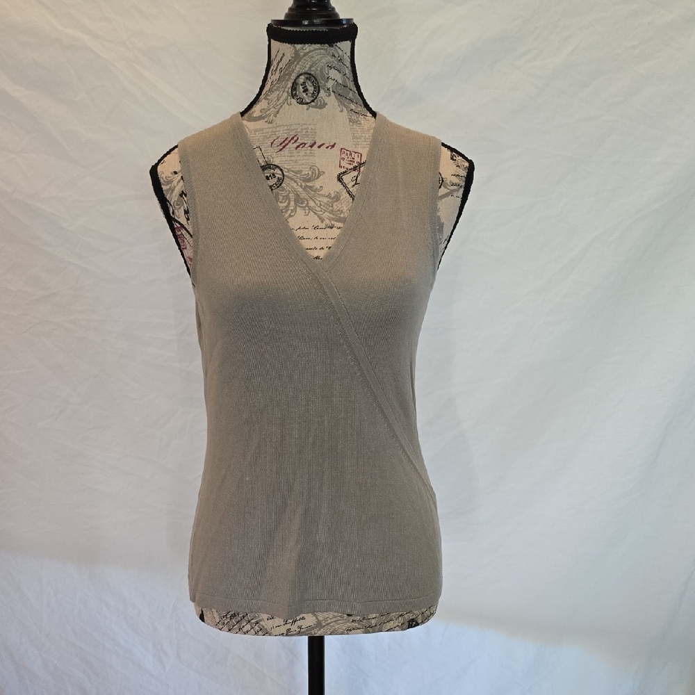 Petite Sophisticate Taupe V-Neck Tank Top